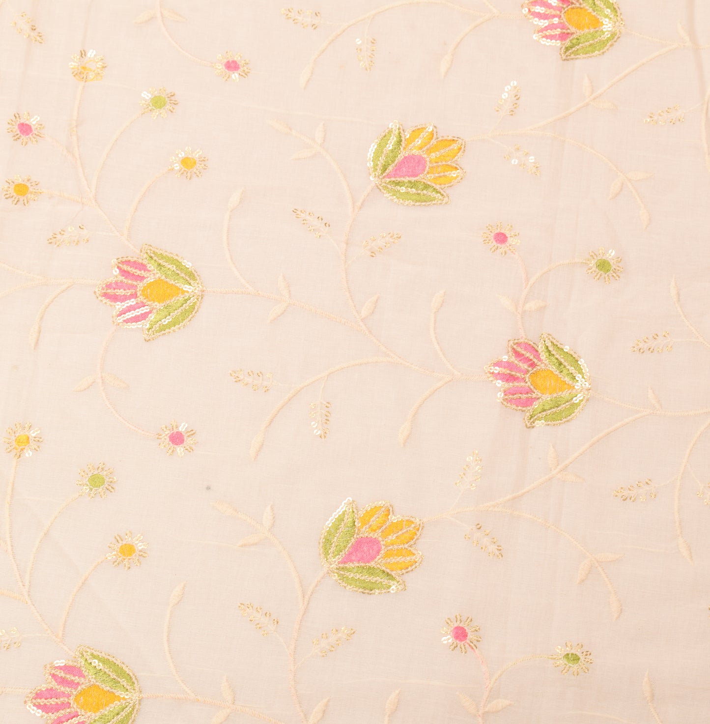 Sushila Vintage Floral Embroidered Dupatta Cream Pure Cotton Long Stole