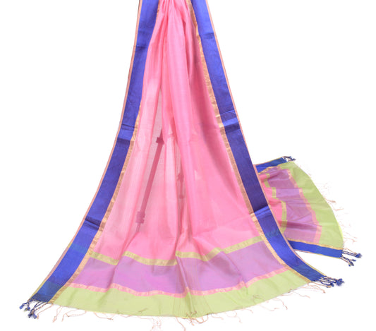 Sushila Vintage Pink Dupatta Pure Cotton Silk Stripes Woven Long Stole
