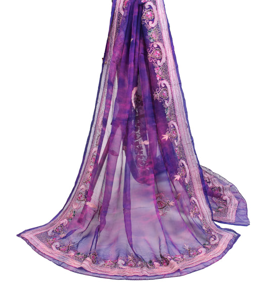 Sushila Vintage Magenta Tie-Dye Dupatta Pure Chiffon Embroidered Long Stole