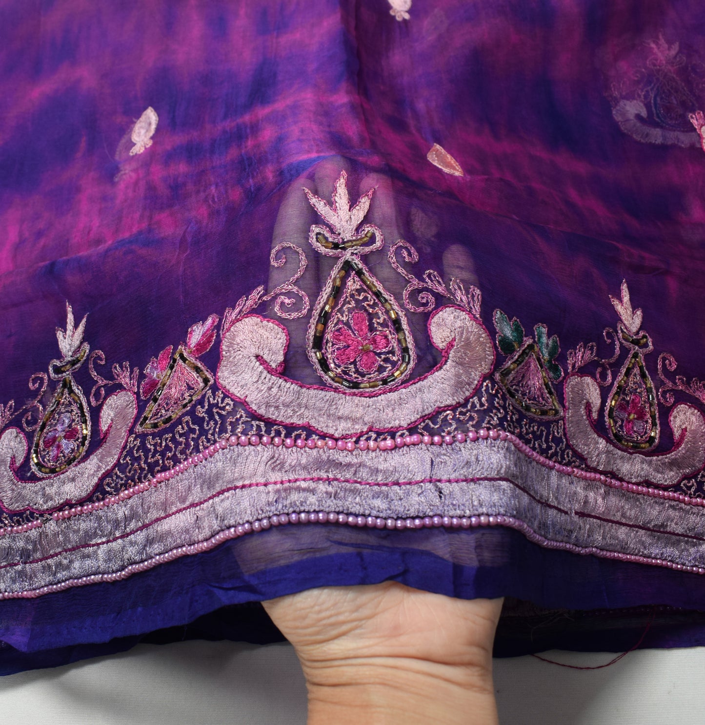Sushila Vintage Magenta Tie-Dye Dupatta Pure Chiffon Embroidered Long Stole