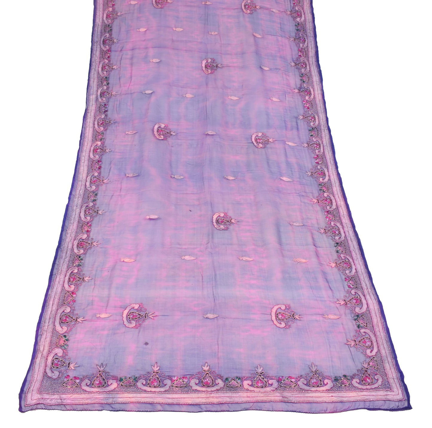 Sushila Vintage Magenta Tie-Dye Dupatta Pure Chiffon Embroidered Long Stole