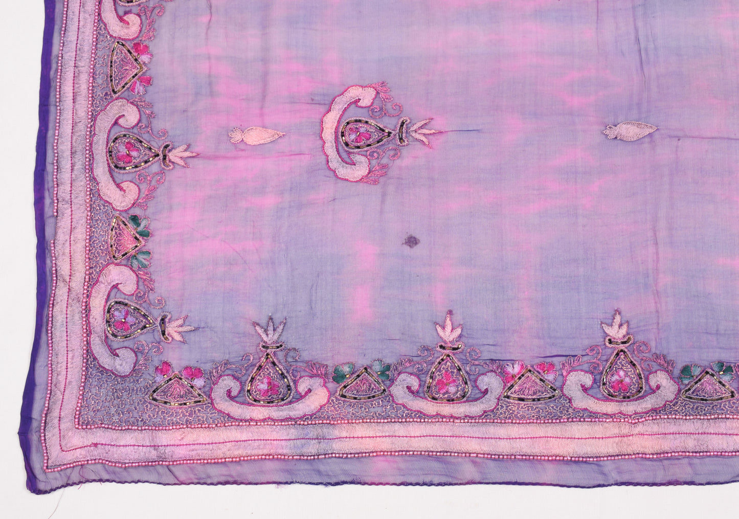 Sushila Vintage Magenta Tie-Dye Dupatta Pure Chiffon Embroidered Long Stole