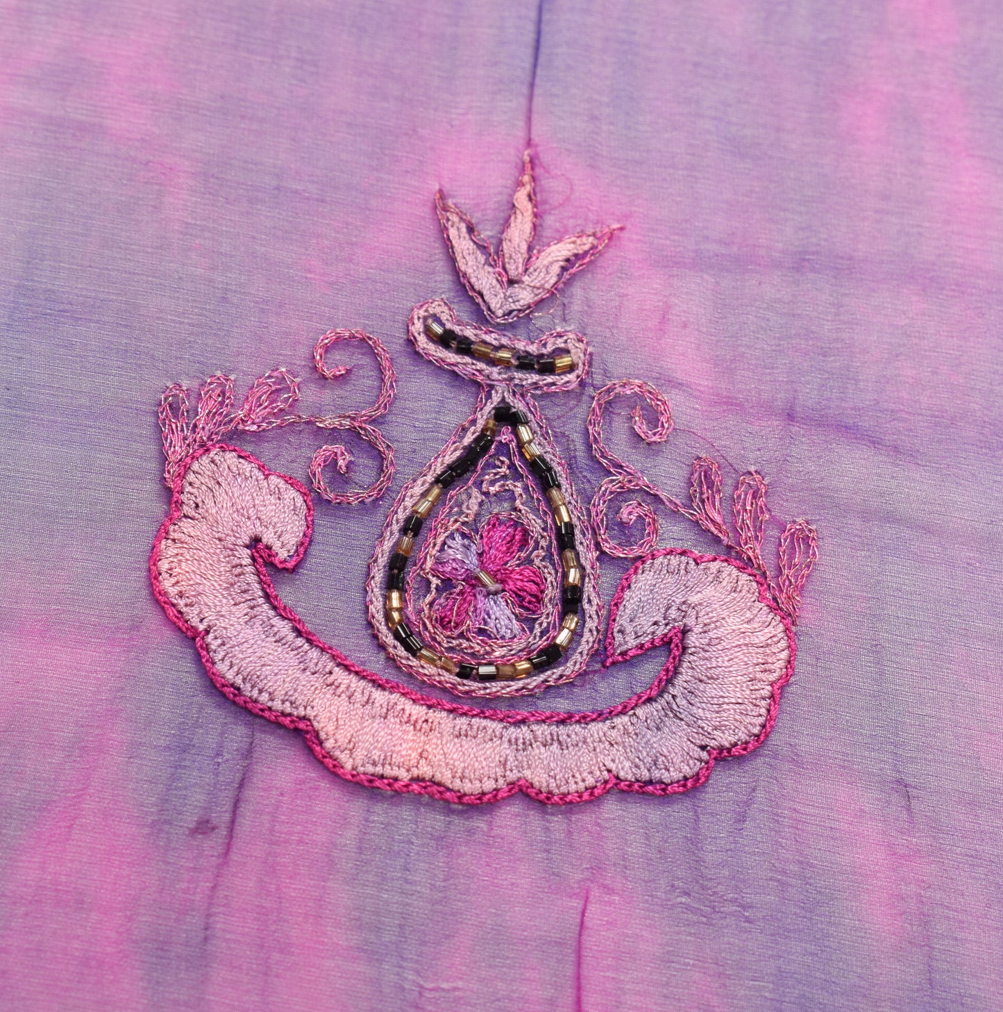 Sushila Vintage Magenta Tie-Dye Dupatta Pure Chiffon Embroidered Long Stole