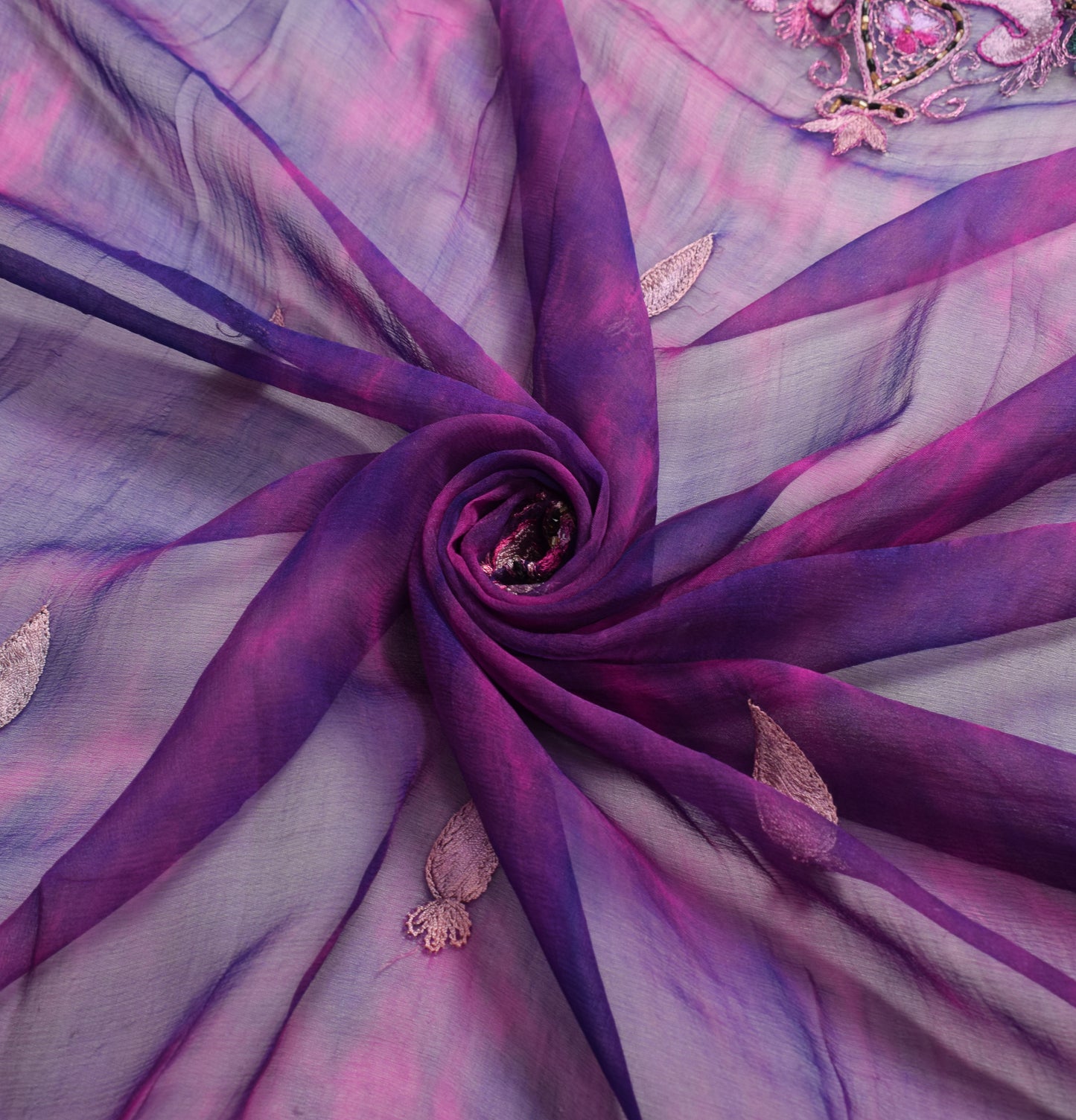 Sushila Vintage Magenta Tie-Dye Dupatta Pure Chiffon Embroidered Long Stole