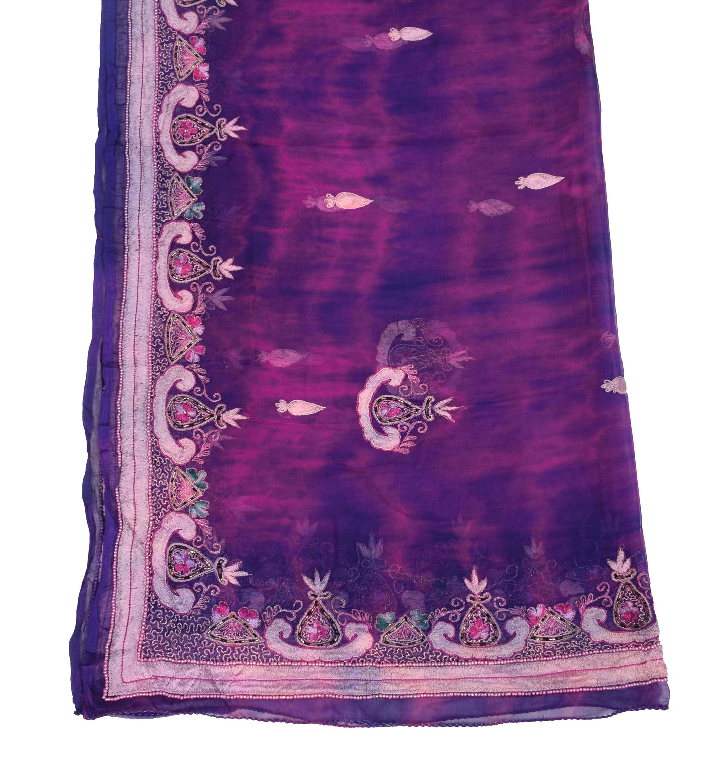 Sushila Vintage Magenta Tie-Dye Dupatta Pure Chiffon Embroidered Long Stole