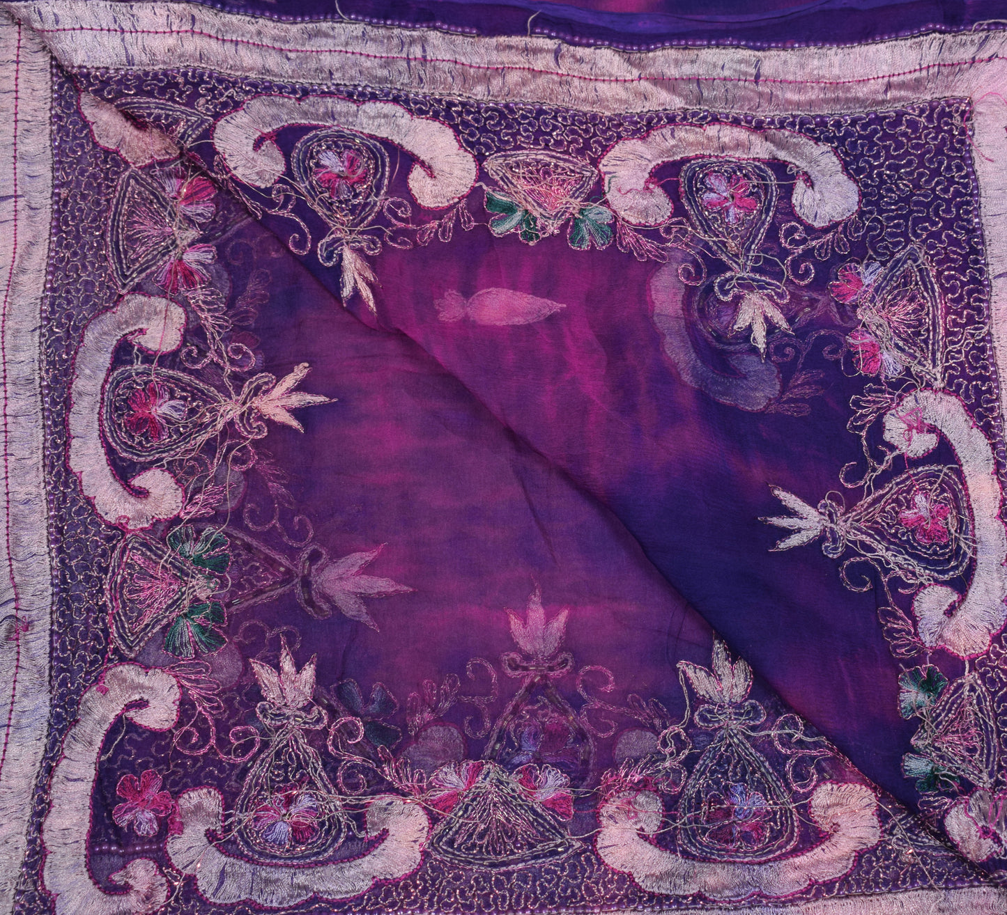 Sushila Vintage Magenta Tie-Dye Dupatta Pure Chiffon Embroidered Long Stole