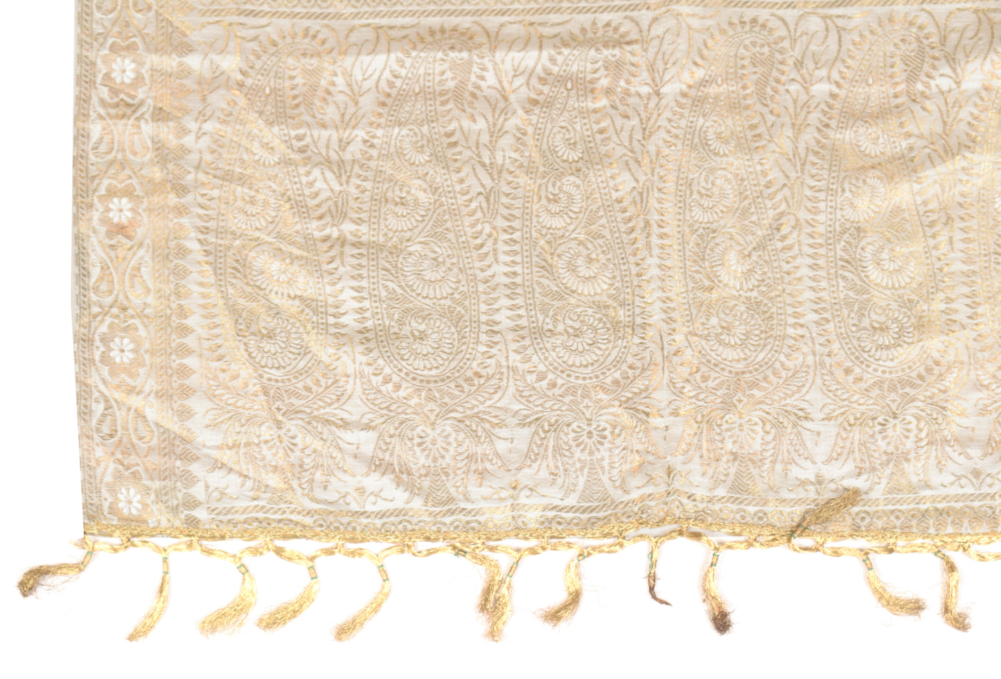 Sushila Vintage Pure Banarasi Satin Silk Dupatta Off White Brocade Floral Long Stole