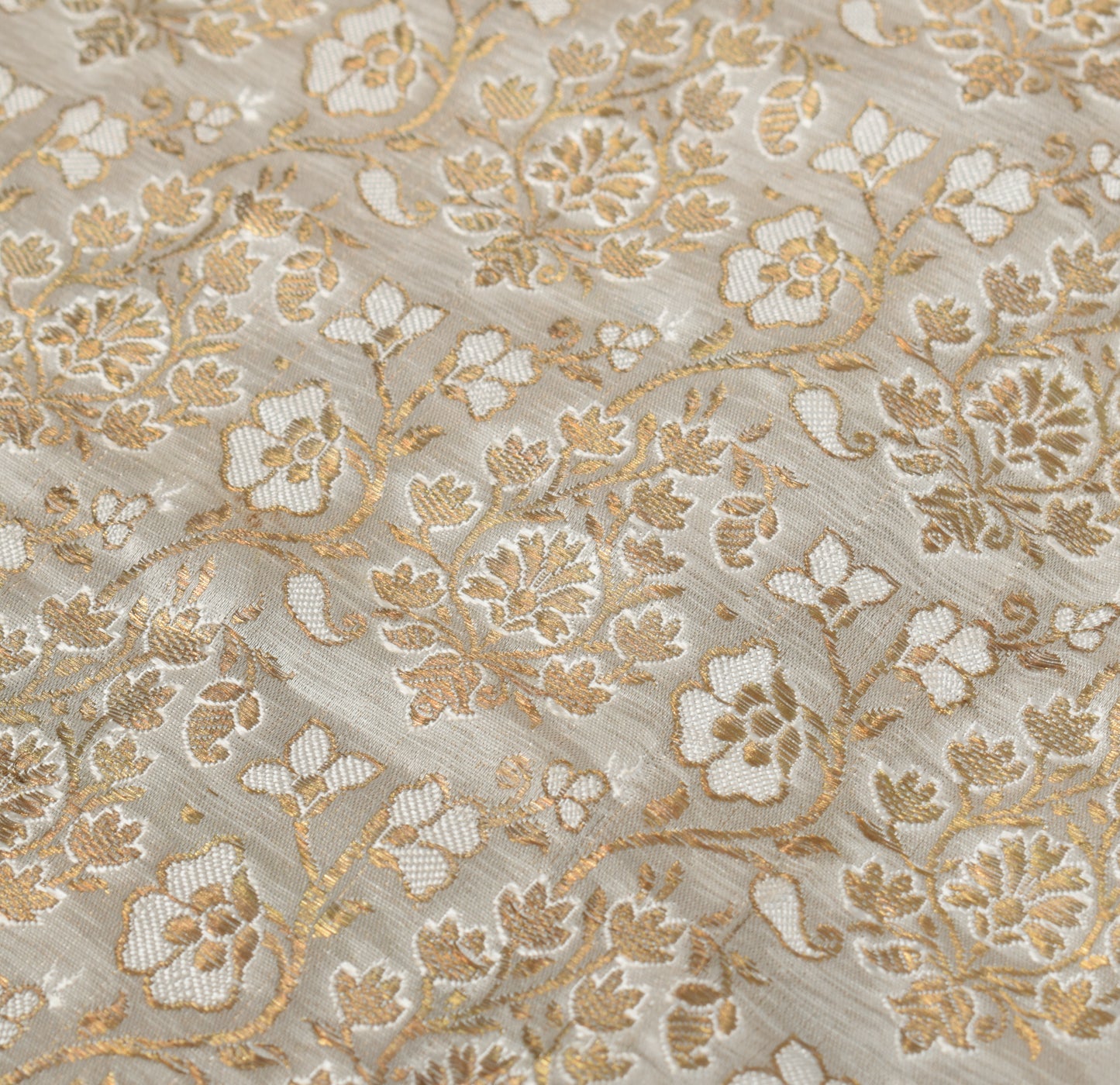 Sushila Vintage Pure Banarasi Satin Silk Dupatta Off White Brocade Floral Long Stole