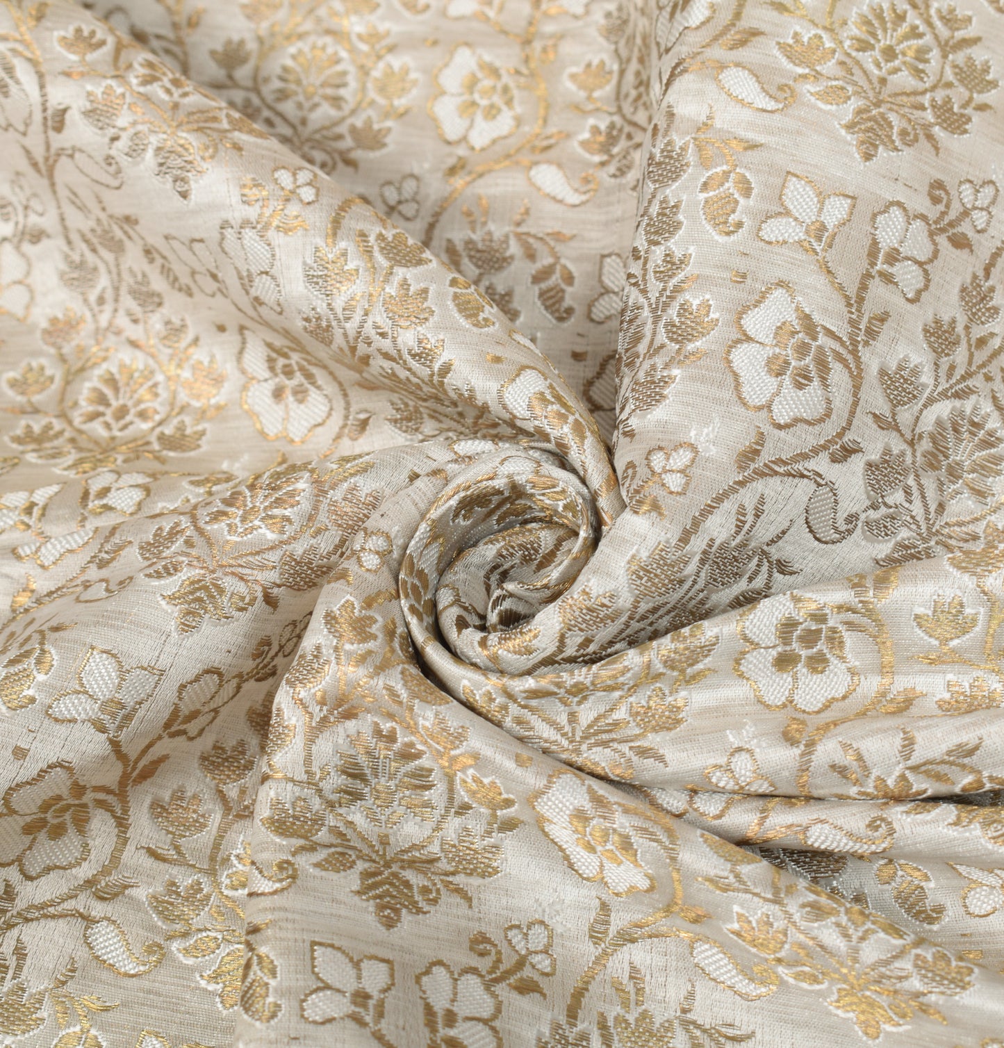 Sushila Vintage Pure Banarasi Satin Silk Dupatta Off White Brocade Floral Long Stole
