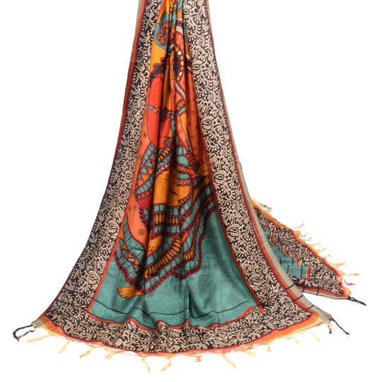 Sushila Vintage Madhubani or Mithila style Dupatta Pure Woolen Multi-Color Long Stole