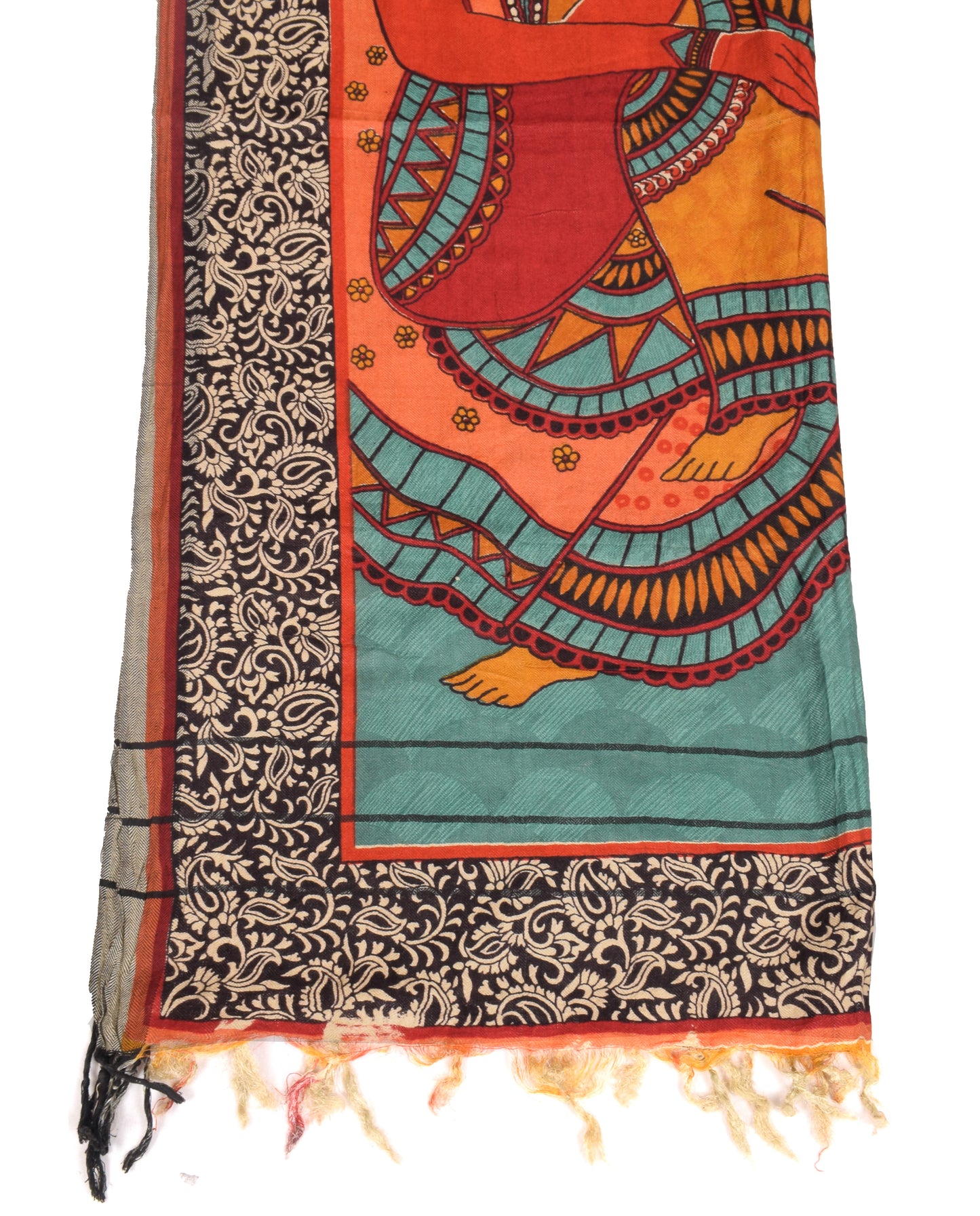 Sushila Vintage Madhubani or Mithila style Dupatta Pure Woolen Multi-Color Long Stole