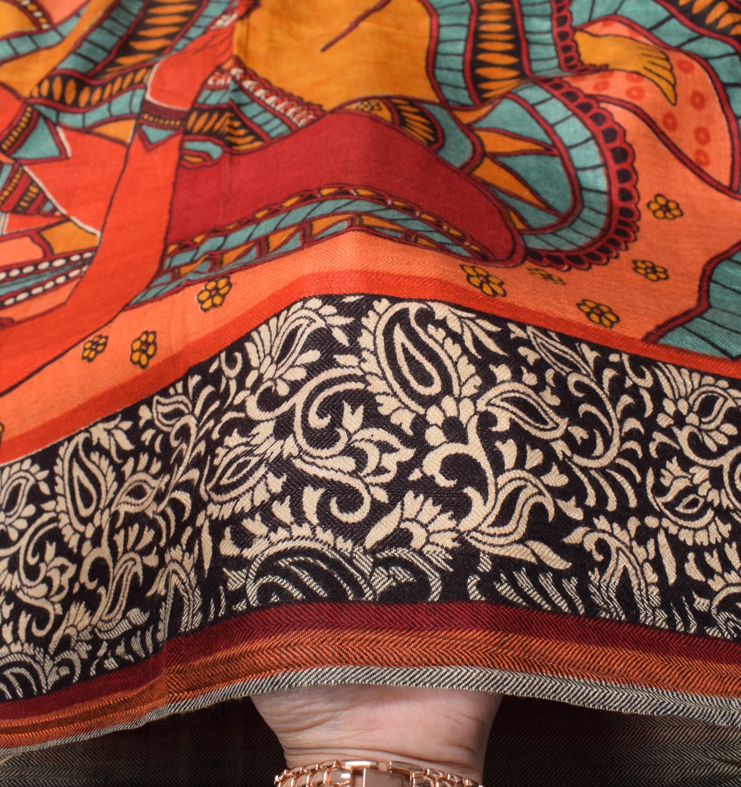 Sushila Vintage Madhubani or Mithila style Dupatta Pure Woolen Multi-Color Long Stole