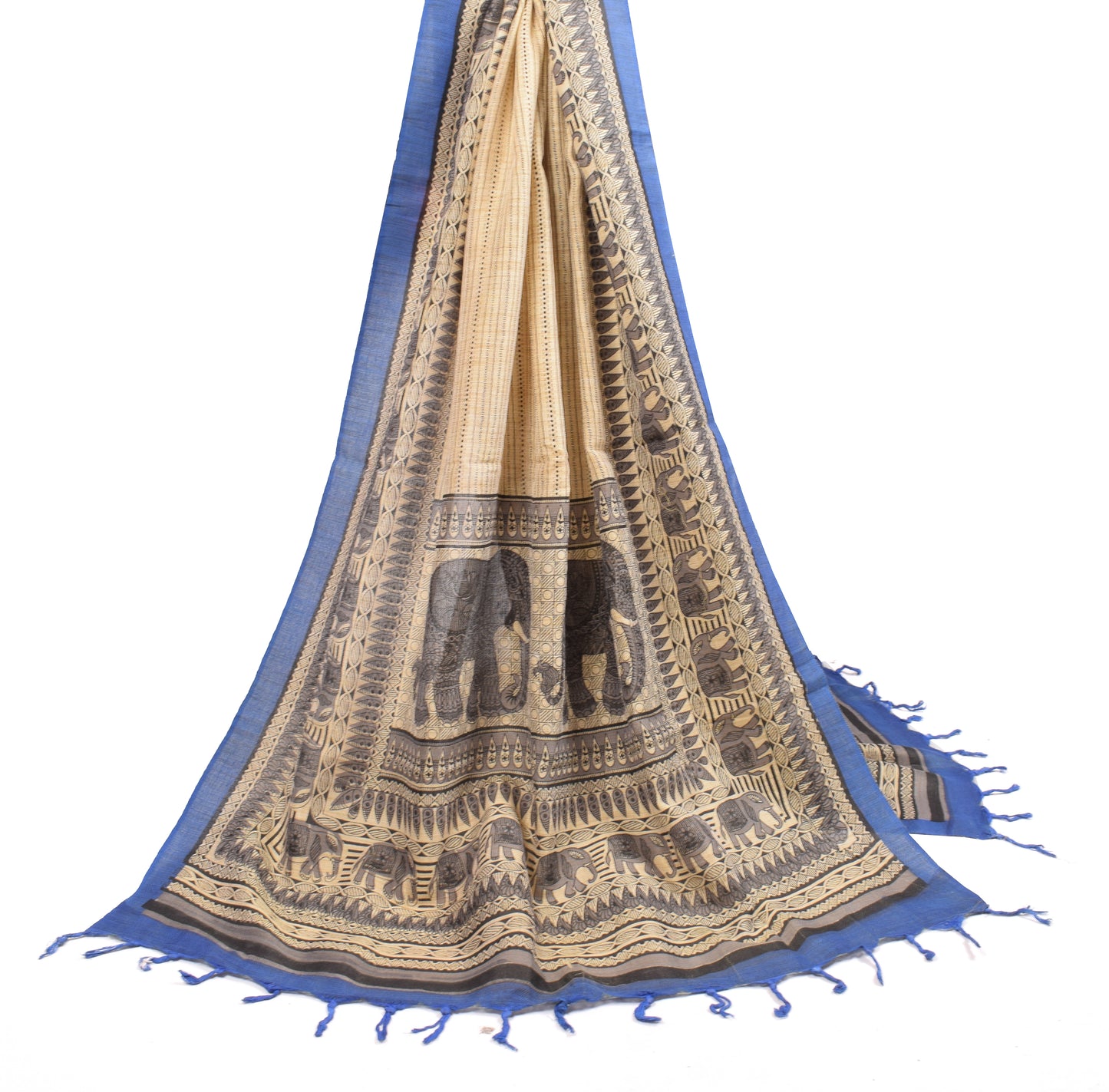 Sushila Vintage Beige Dupatta Pure Cotton Silk Elephant Printed  Long Stole