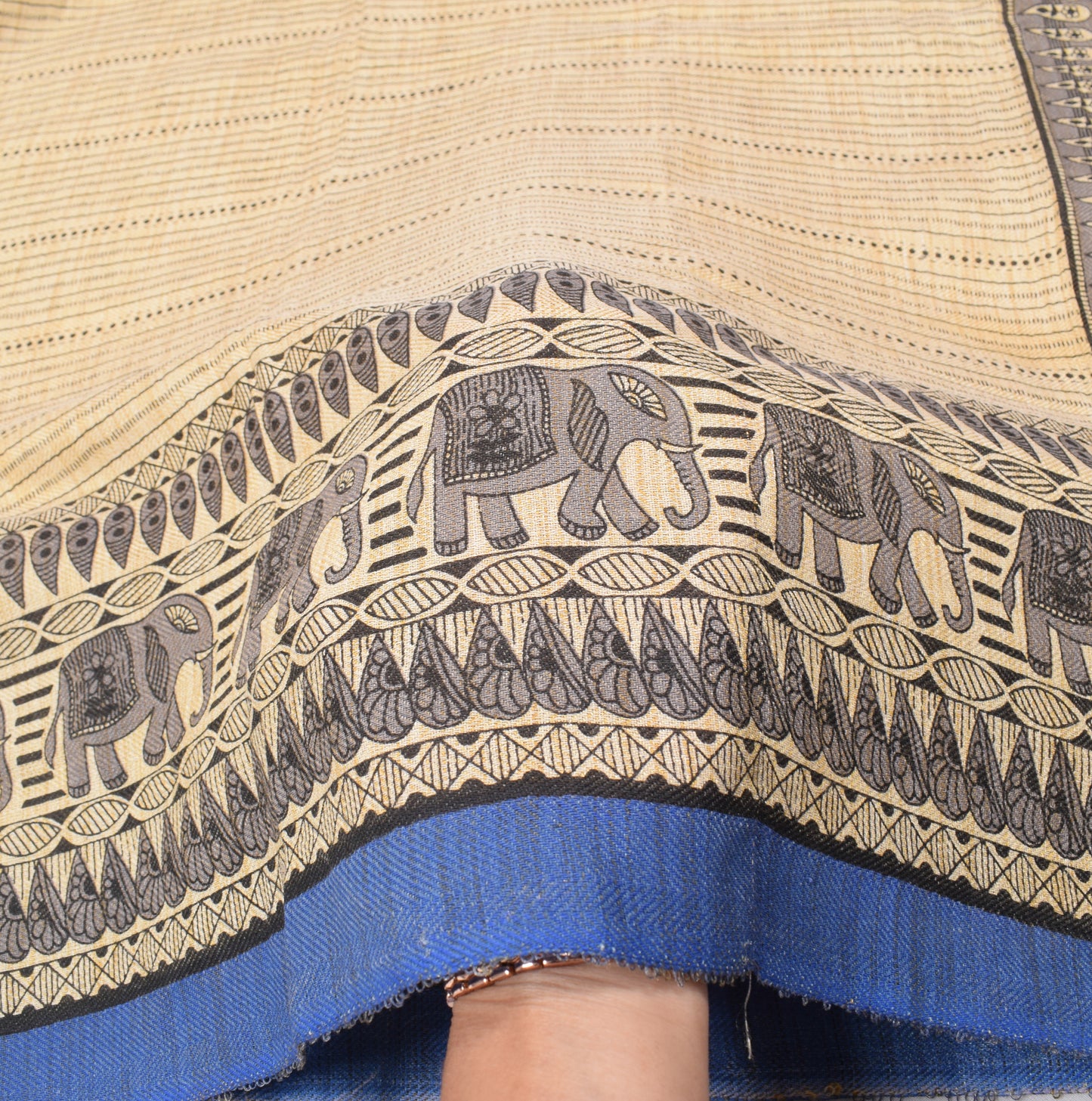 Sushila Vintage Beige Dupatta Pure Cotton Silk Elephant Printed  Long Stole