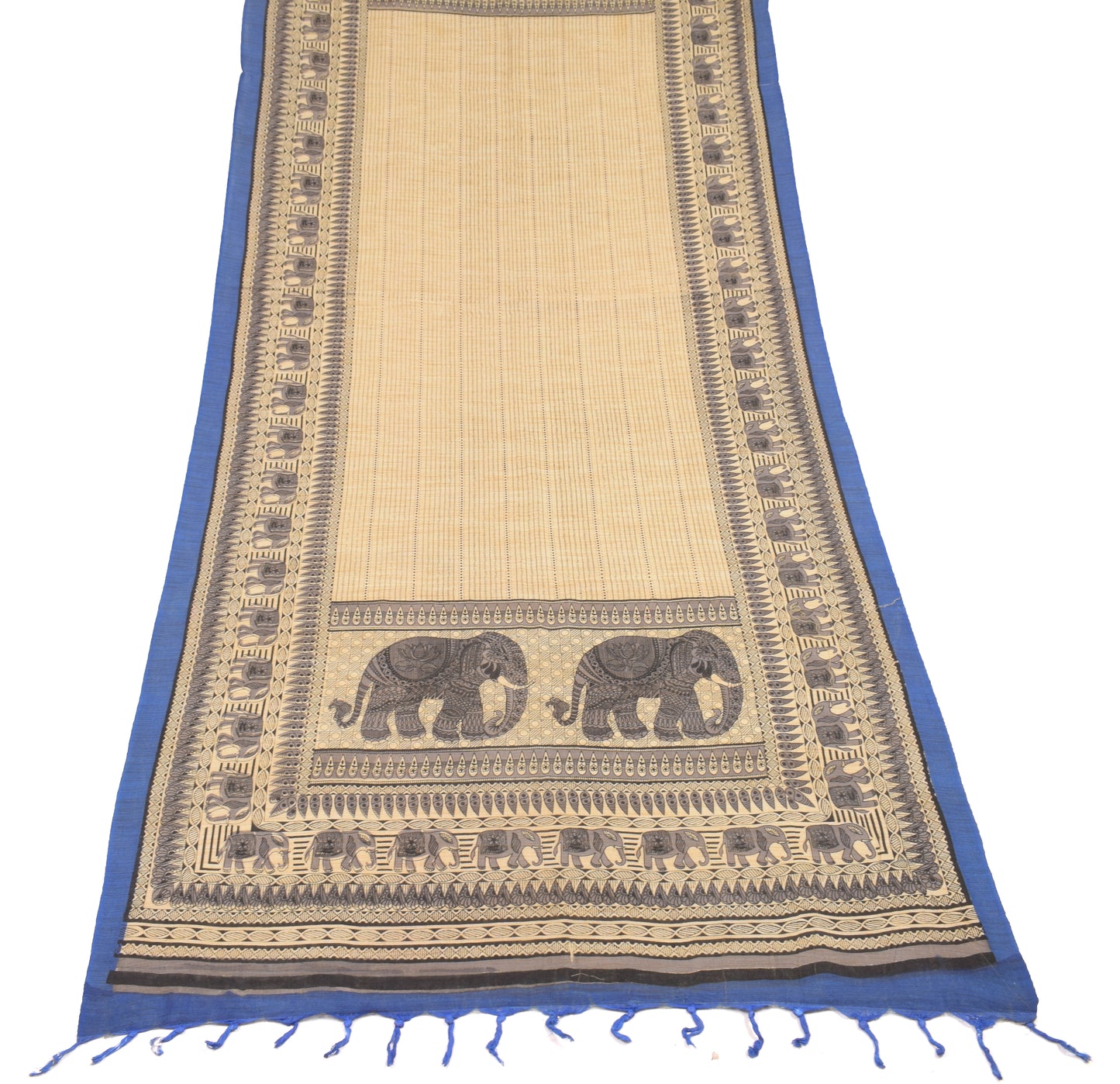 Sushila Vintage Beige Dupatta Pure Cotton Silk Elephant Printed  Long Stole