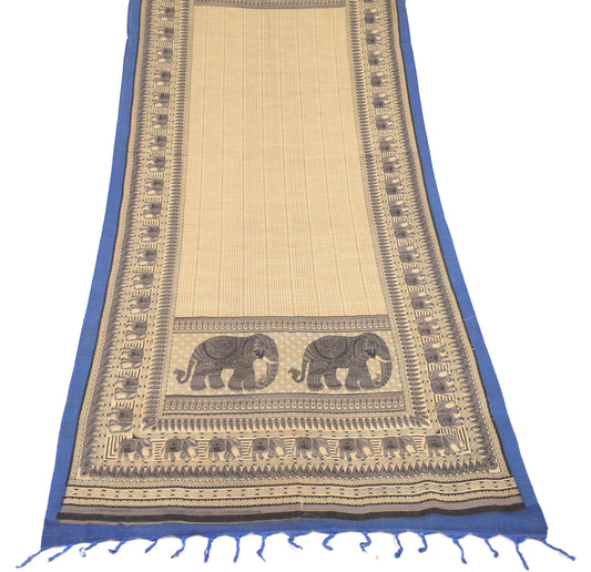 Sushila Vintage Beige Dupatta Pure Cotton Silk Elephant Printed  Long Stole