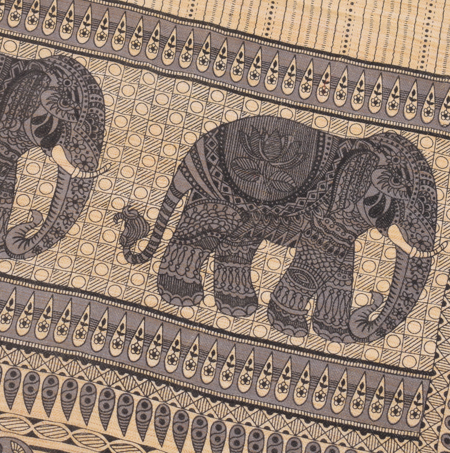 Sushila Vintage Beige Dupatta Pure Cotton Silk Elephant Printed  Long Stole