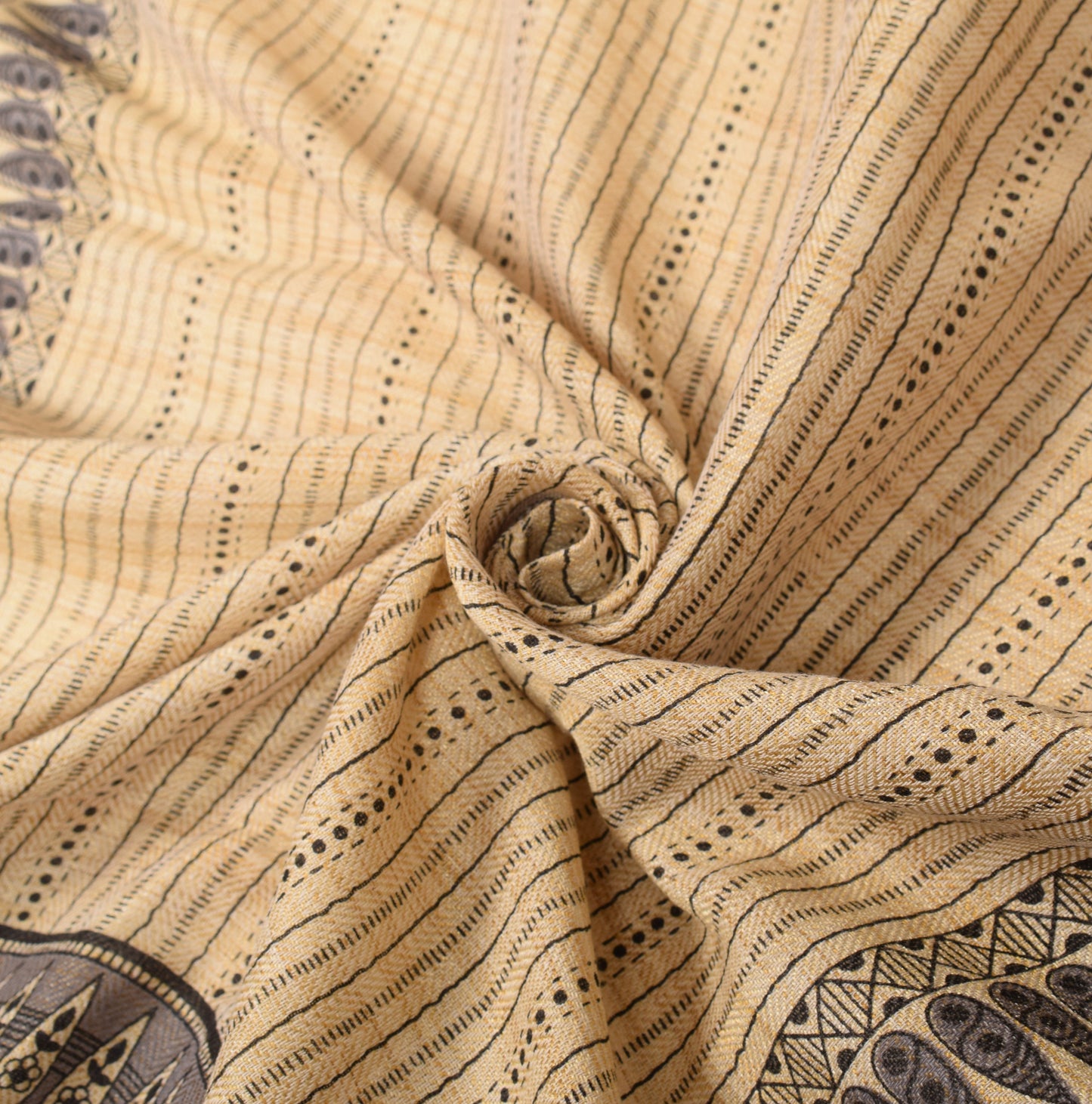 Sushila Vintage Beige Dupatta Pure Cotton Silk Elephant Printed  Long Stole