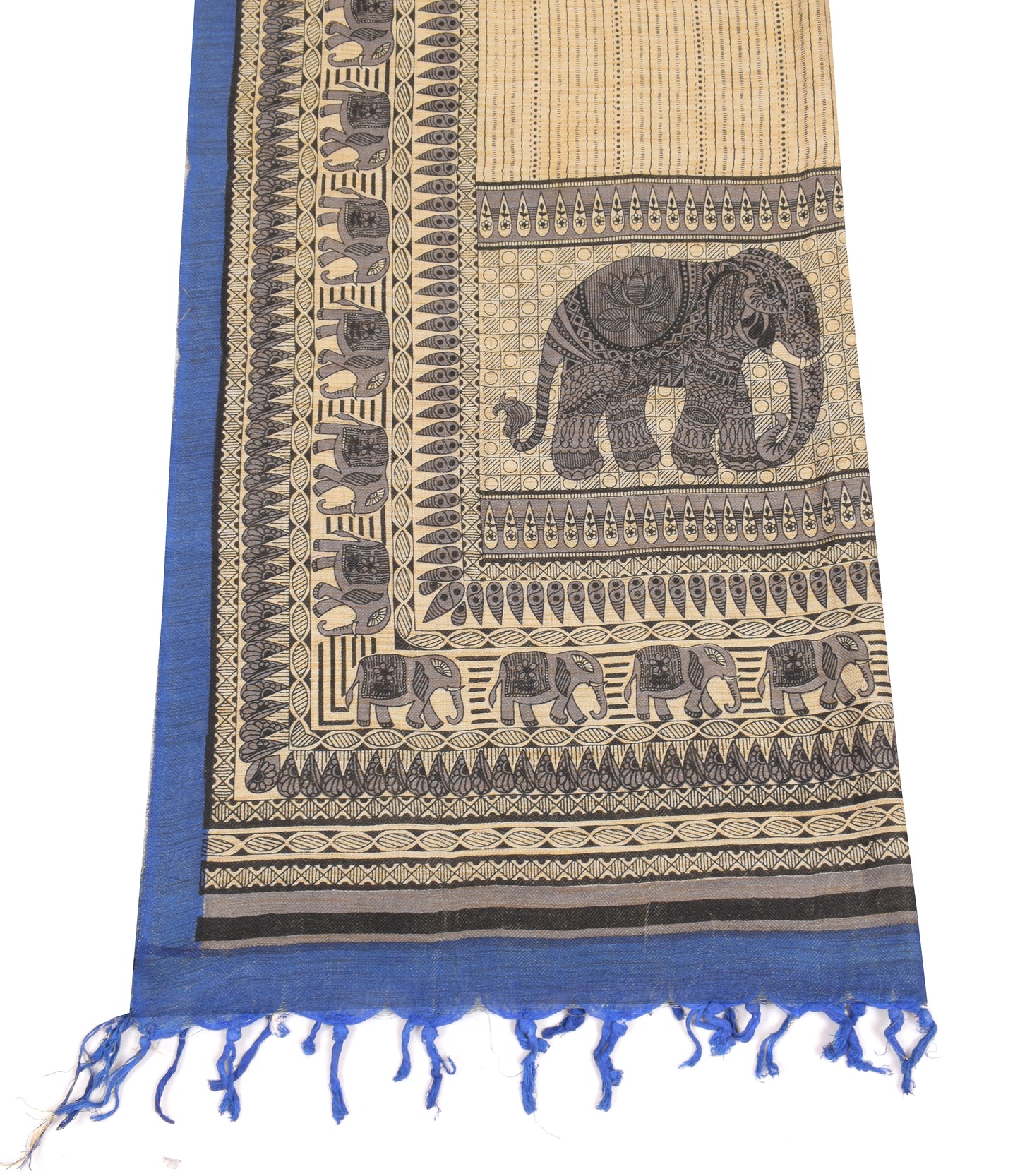 Sushila Vintage Beige Dupatta Pure Cotton Silk Elephant Printed  Long Stole
