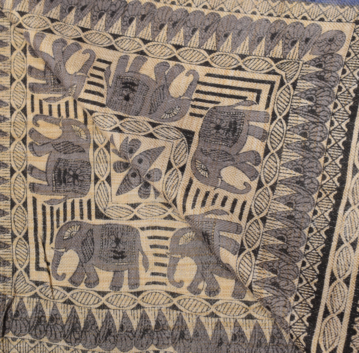 Sushila Vintage Beige Dupatta Pure Cotton Silk Elephant Printed  Long Stole