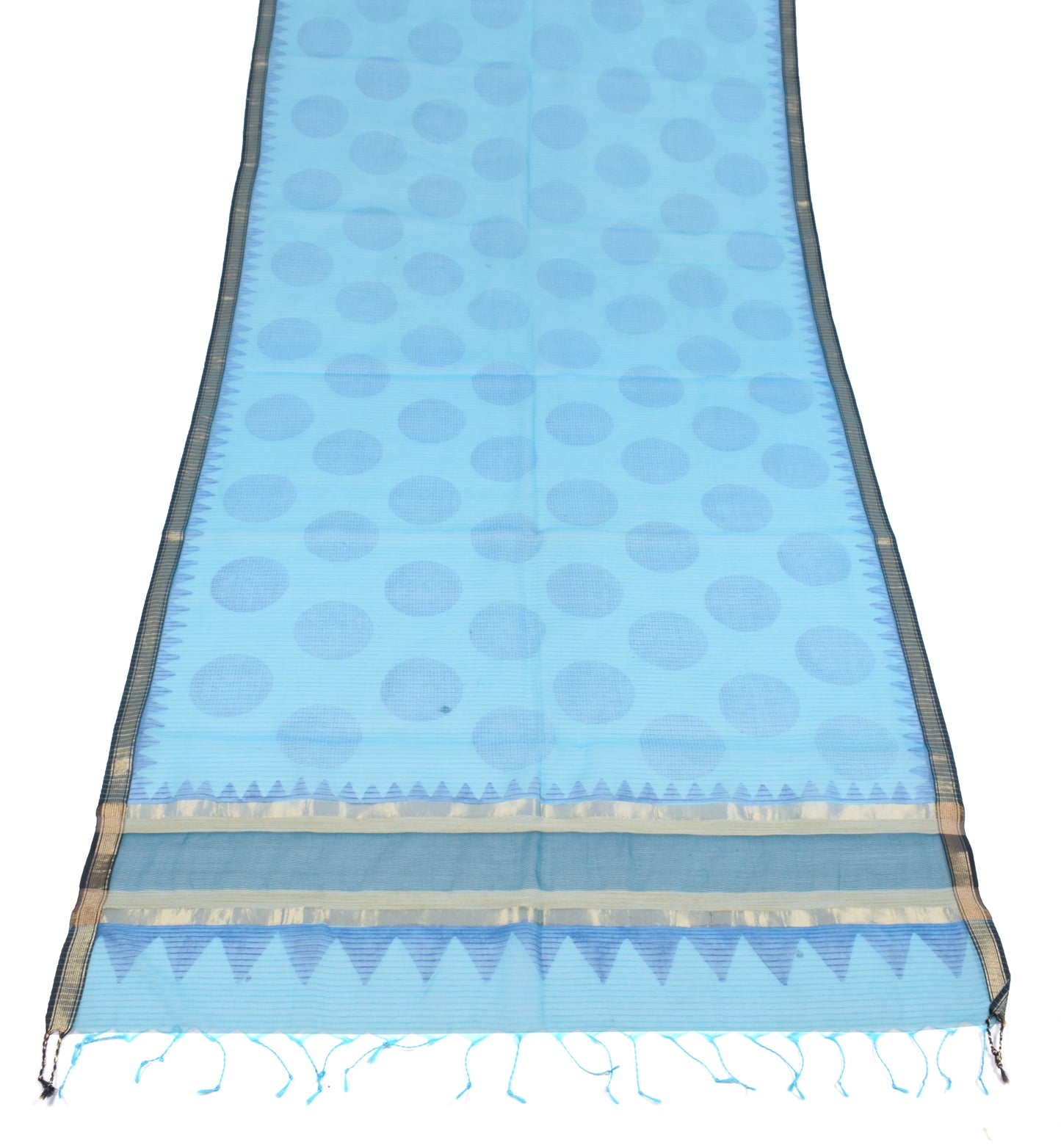 Sushila Vintage Aqua Blue Dupatta Art Organza Silk Polka Dot Print Long Stole
