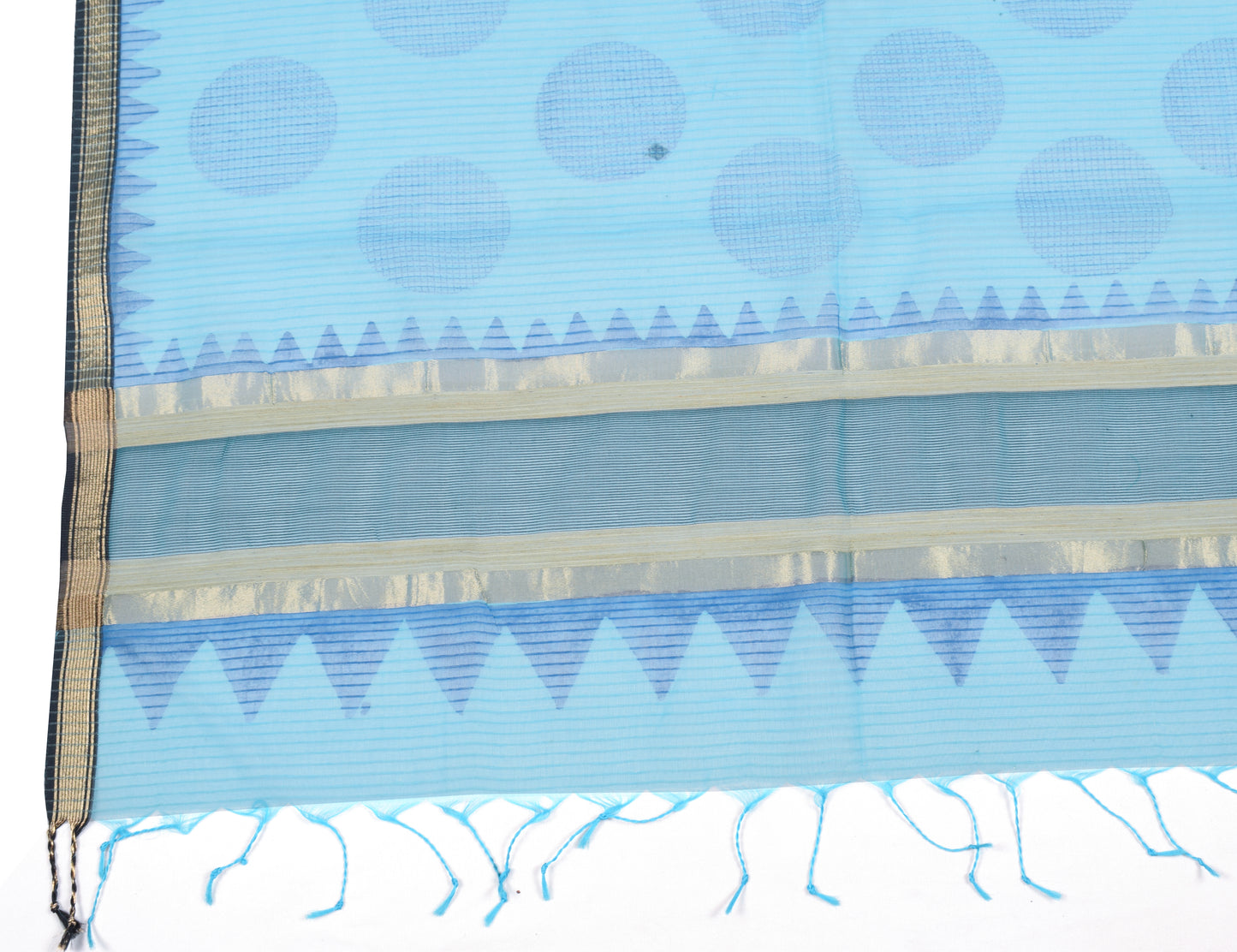 Sushila Vintage Aqua Blue Dupatta Art Organza Silk Polka Dot Print Long Stole