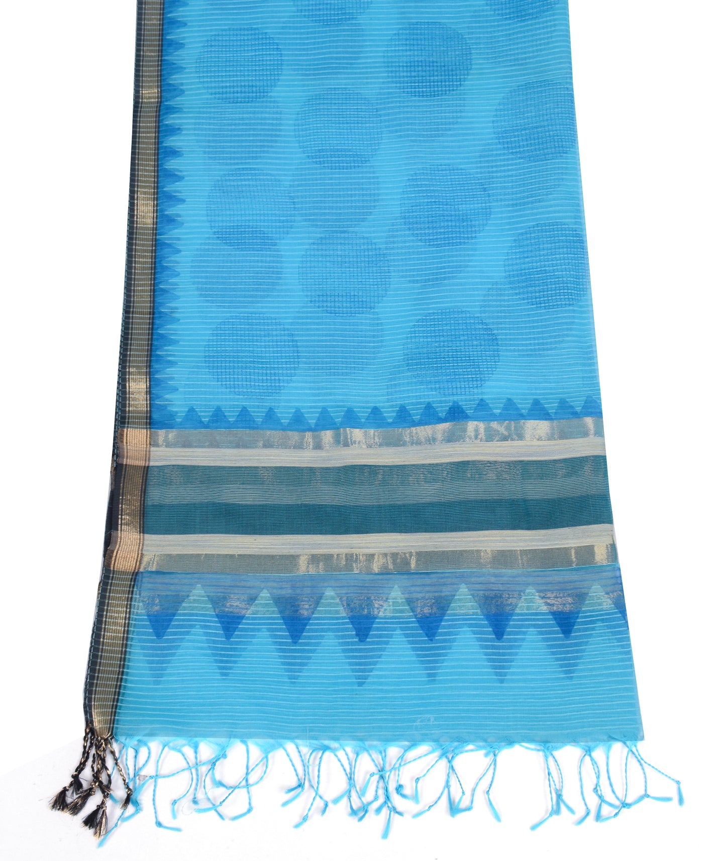 Sushila Vintage Aqua Blue Dupatta Art Organza Silk Polka Dot Print Long Stole