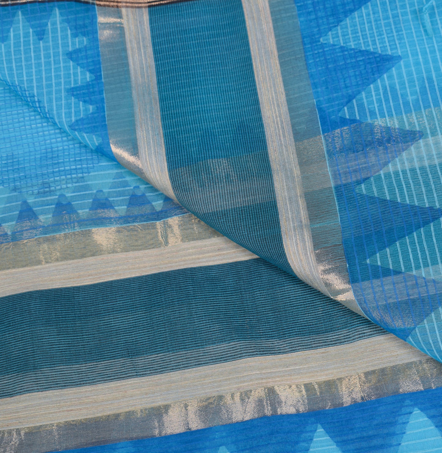Sushila Vintage Aqua Blue Dupatta Art Organza Silk Polka Dot Print Long Stole
