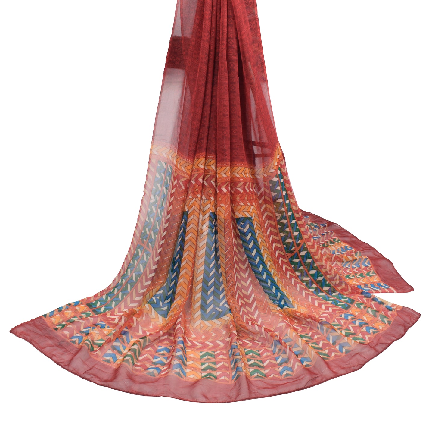 Sushila Vintage Red Dupatta Geometrical Printed Pure Georgette Long Stole