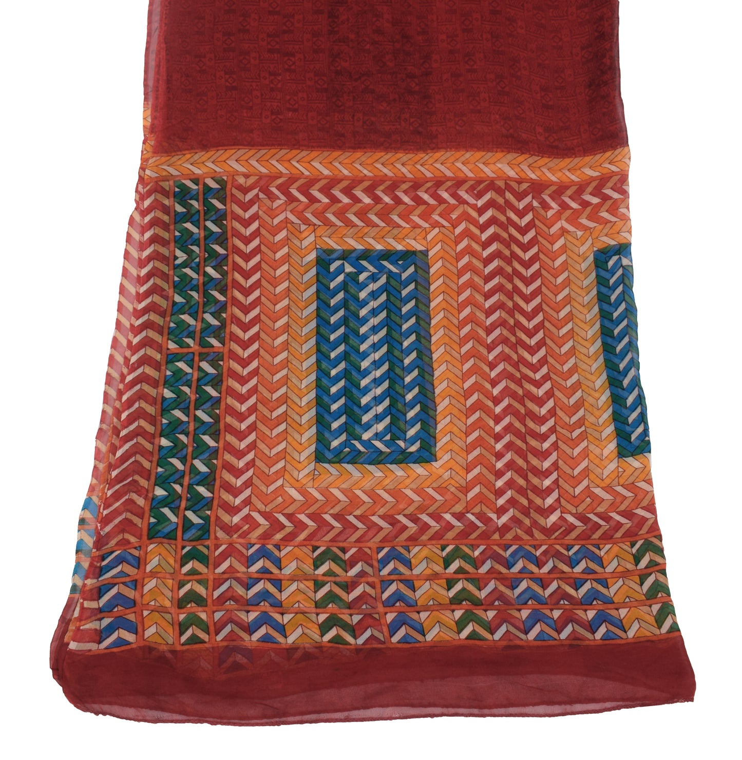 Sushila Vintage Red Dupatta Geometrical Printed Pure Georgette Long Stole