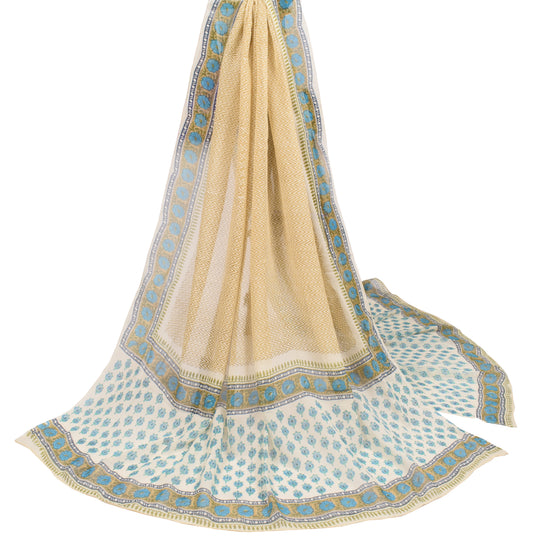 Sushila Vintage Cream Dupatta Hand Block Printed Pure Georgette Long Stole