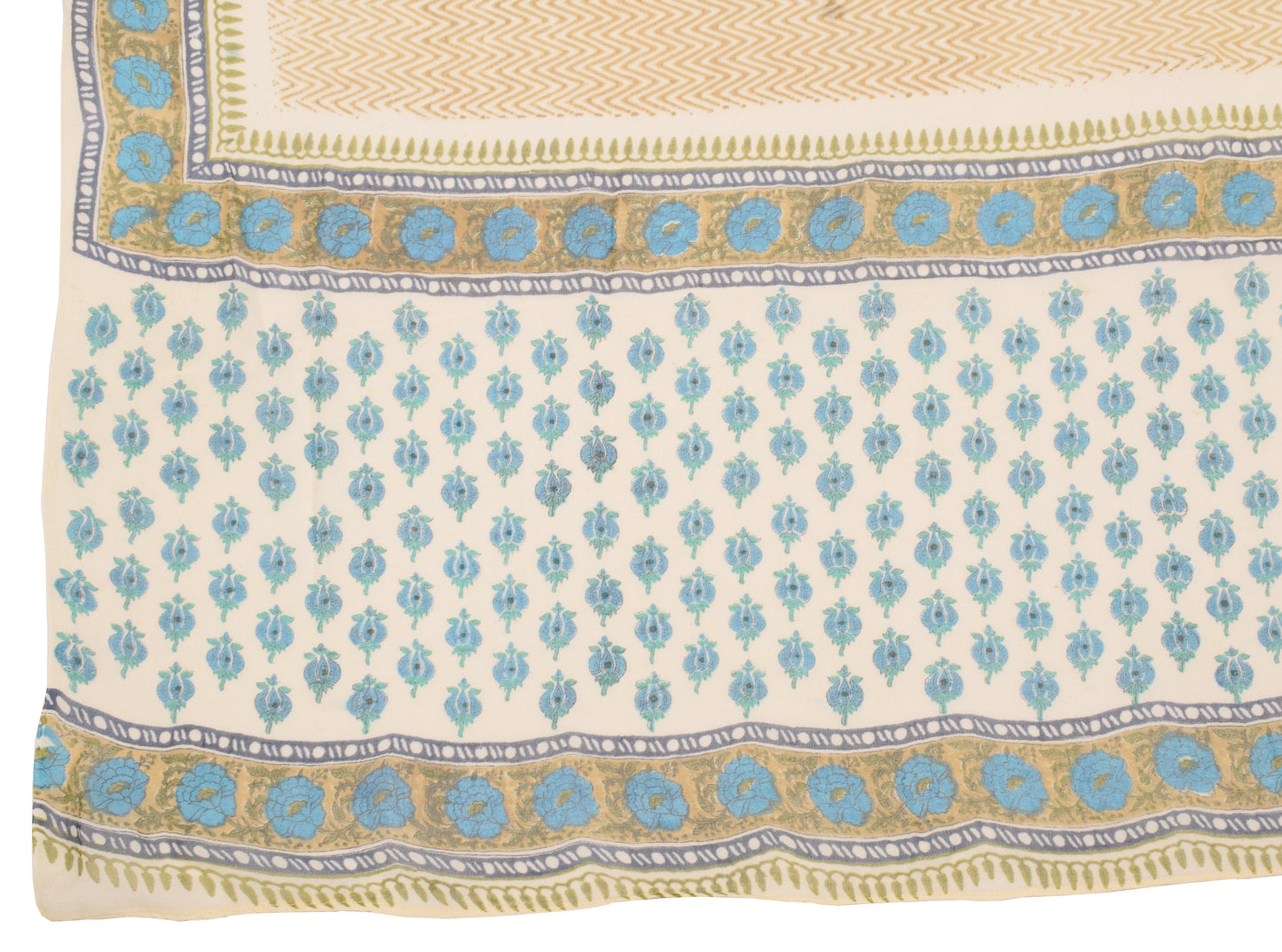 Sushila Vintage Cream Dupatta Hand Block Printed Pure Georgette Long Stole