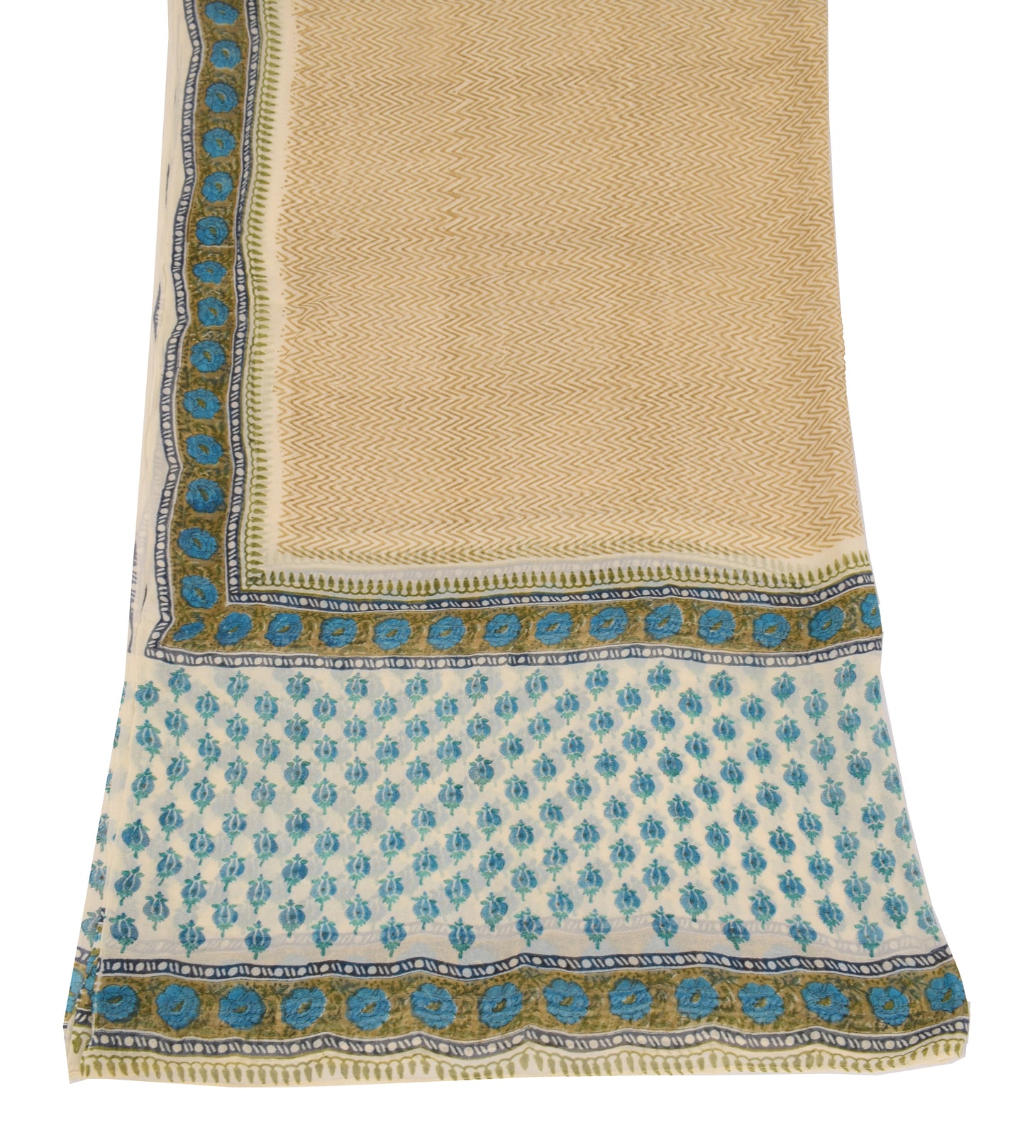 Sushila Vintage Cream Dupatta Hand Block Printed Pure Georgette Long Stole