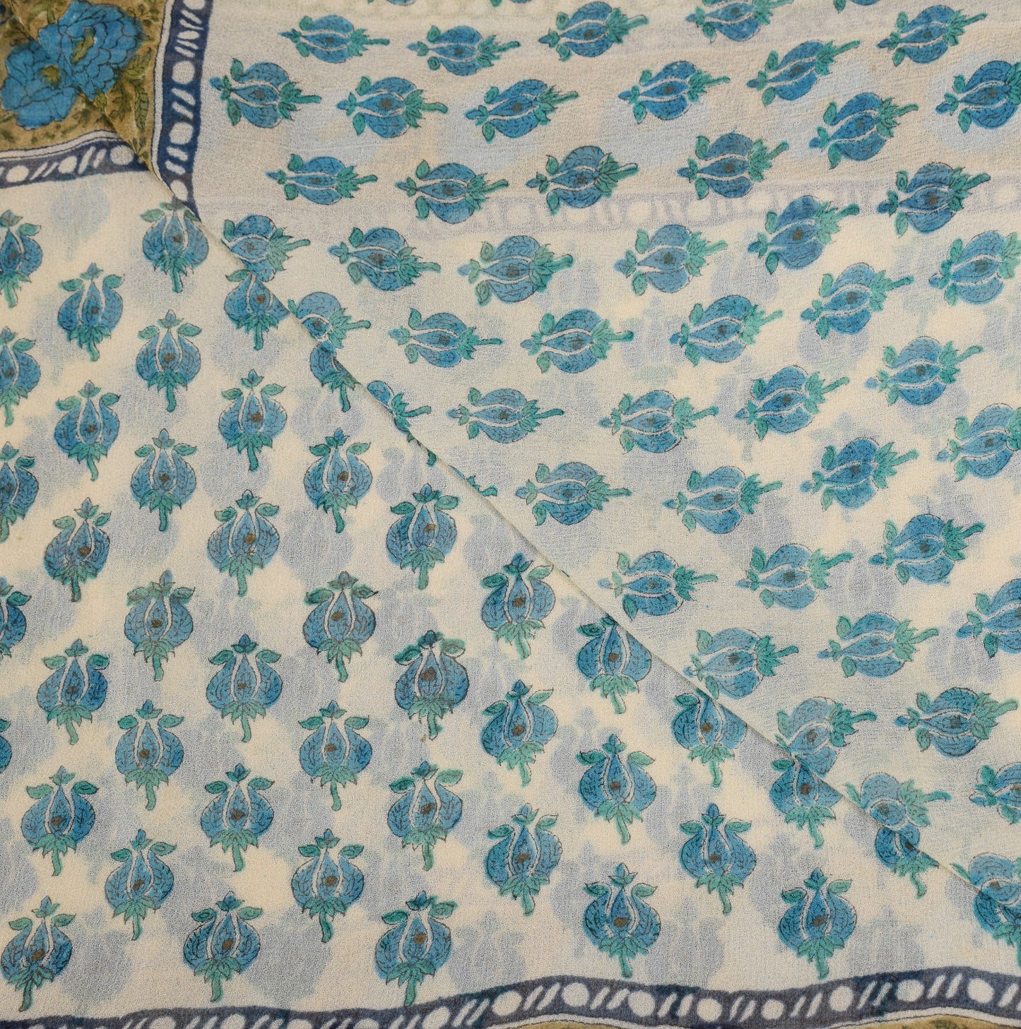 Sushila Vintage Cream Dupatta Hand Block Printed Pure Georgette Long Stole