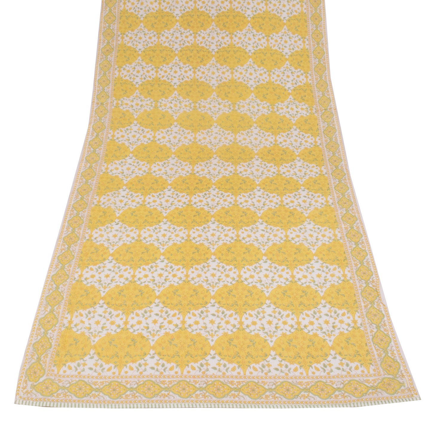 Sushila Vintage Floral Printed Dupatta Pure Cotton White Yellow Long Stole (VD) (Copy)