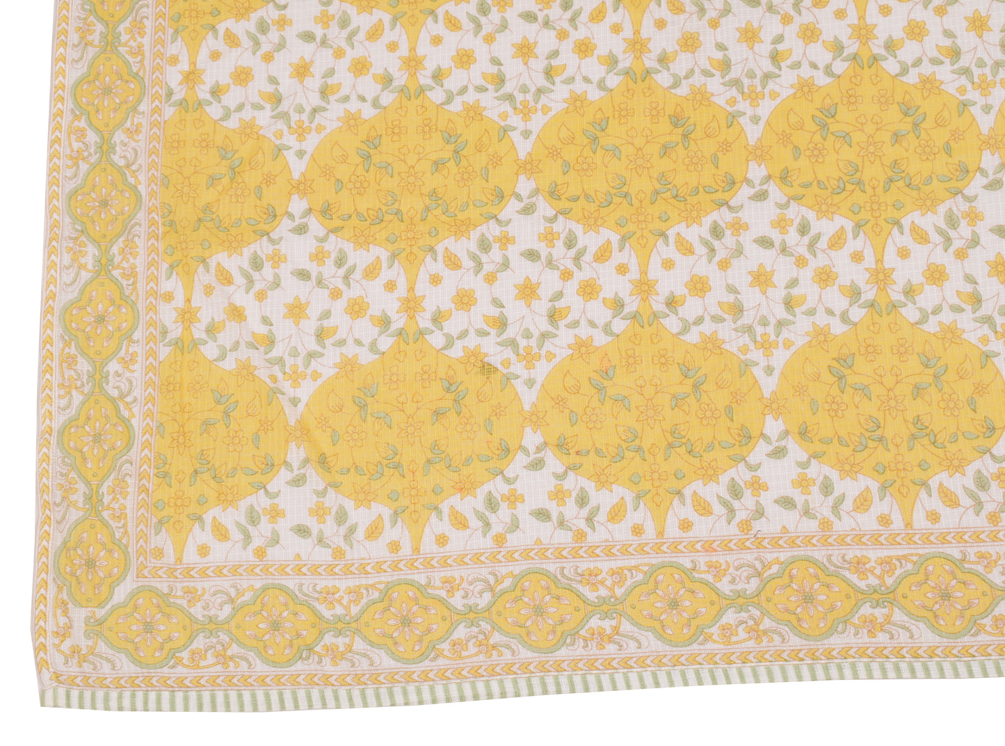 Sushila Vintage Floral Printed Dupatta Pure Cotton White Yellow Long Stole (VD) (Copy)