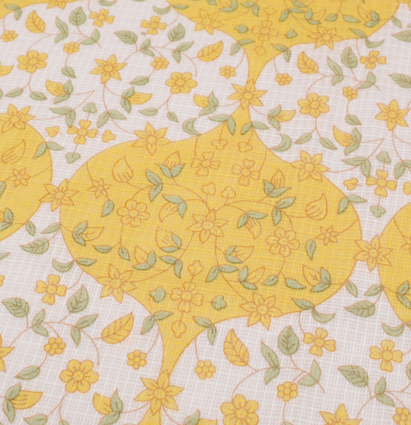 Sushila Vintage Floral Printed Dupatta Pure Cotton White Yellow Long Stole (VD) (Copy)