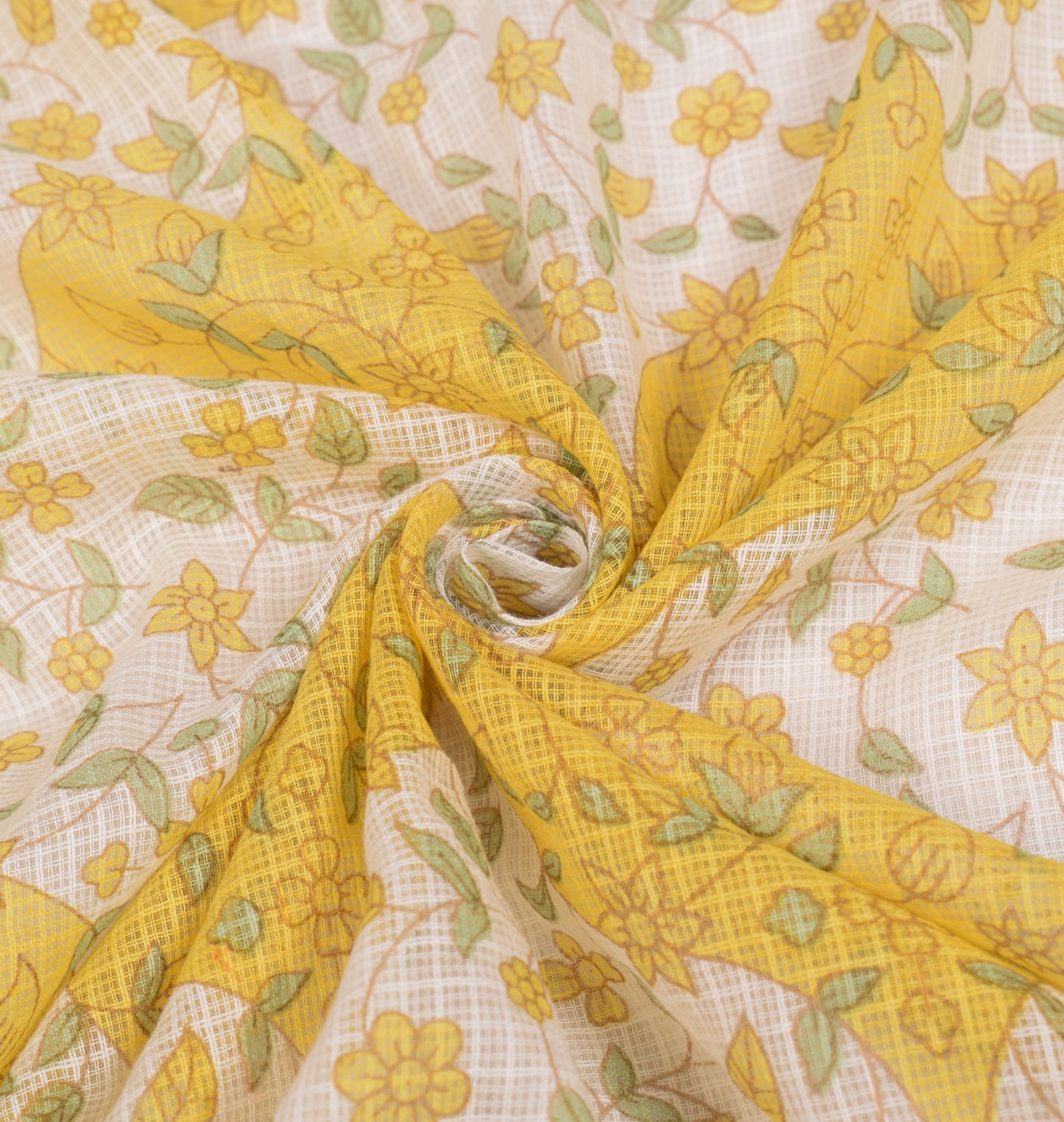 Sushila Vintage Floral Printed Dupatta Pure Cotton White Yellow Long Stole (VD) (Copy)