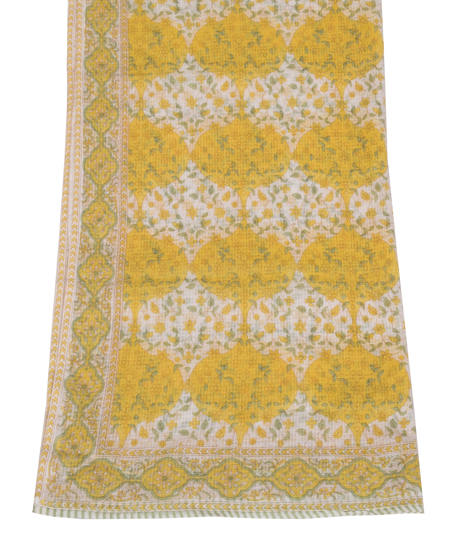 Sushila Vintage Floral Printed Dupatta Pure Cotton White Yellow Long Stole (VD) (Copy)