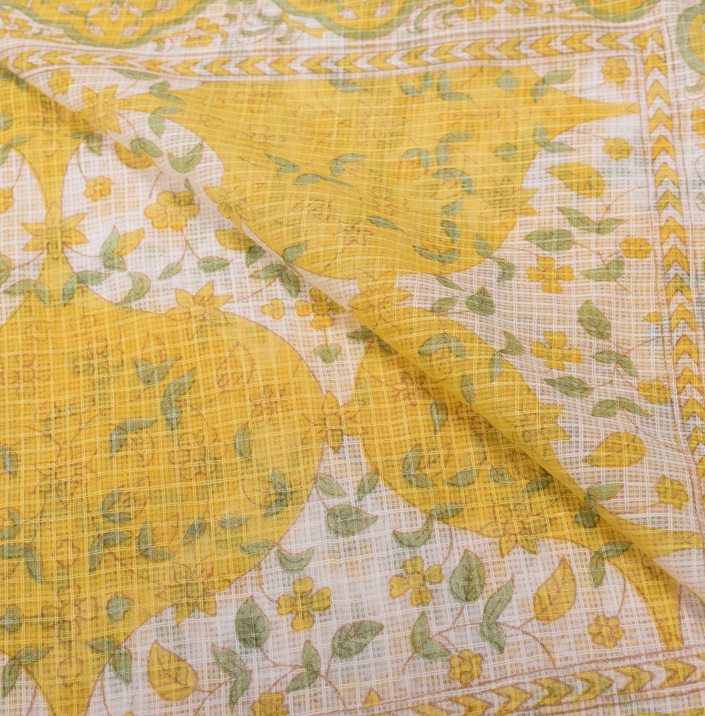 Sushila Vintage Floral Printed Dupatta Pure Cotton White Yellow Long Stole (VD) (Copy)