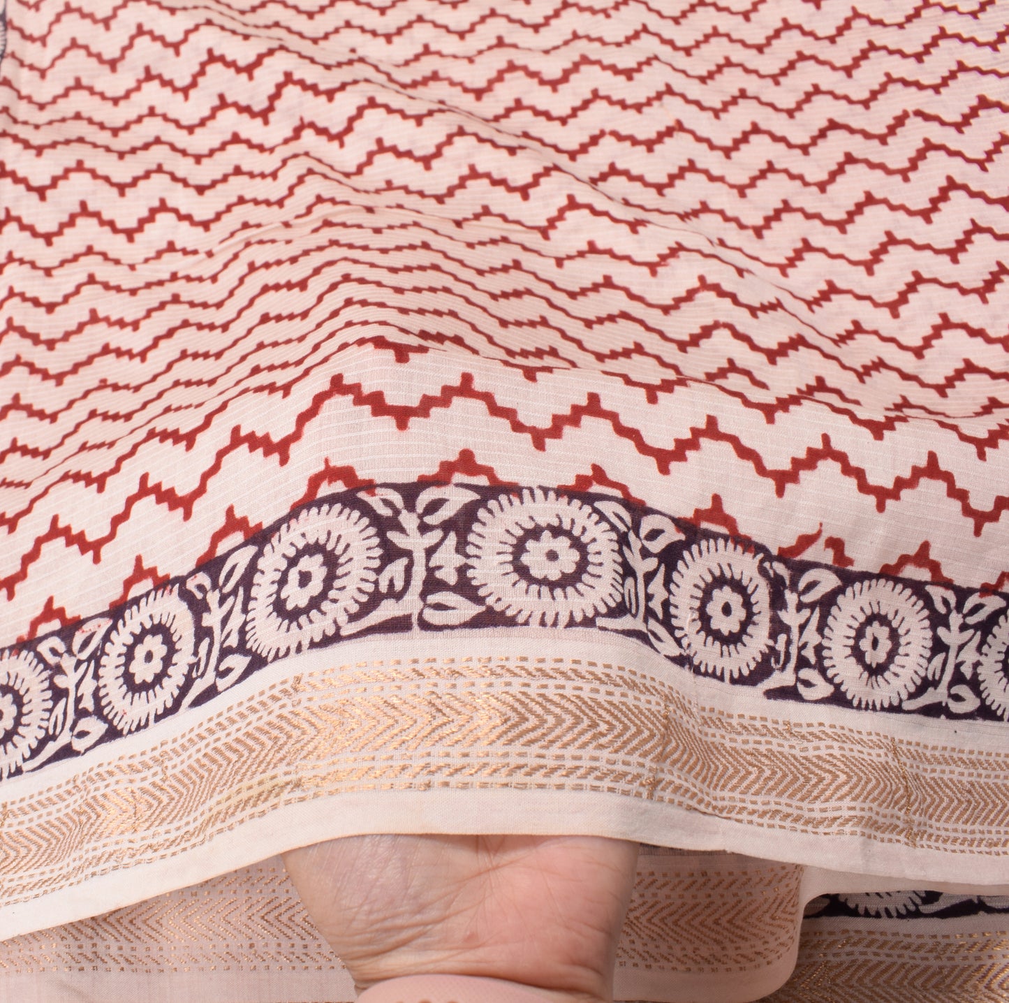 Sushila Vintage Hand Block Printed Dupatta Pure Cotton Zig-Zag Soft Long Stole