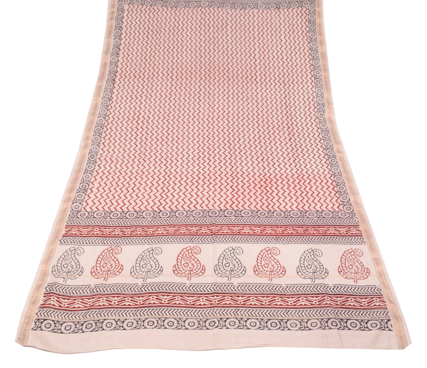Sushila Vintage Hand Block Printed Dupatta Pure Cotton Zig-Zag Soft Long Stole