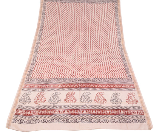 Sushila Vintage Hand Block Printed Dupatta Pure Cotton Zig-Zag Soft Long Stole
