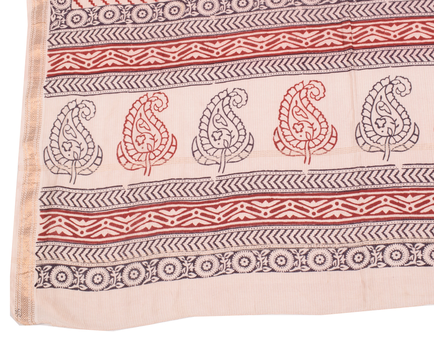 Sushila Vintage Hand Block Printed Dupatta Pure Cotton Zig-Zag Soft Long Stole