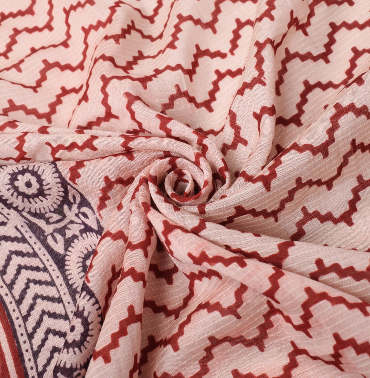 Sushila Vintage Hand Block Printed Dupatta Pure Cotton Zig-Zag Soft Long Stole
