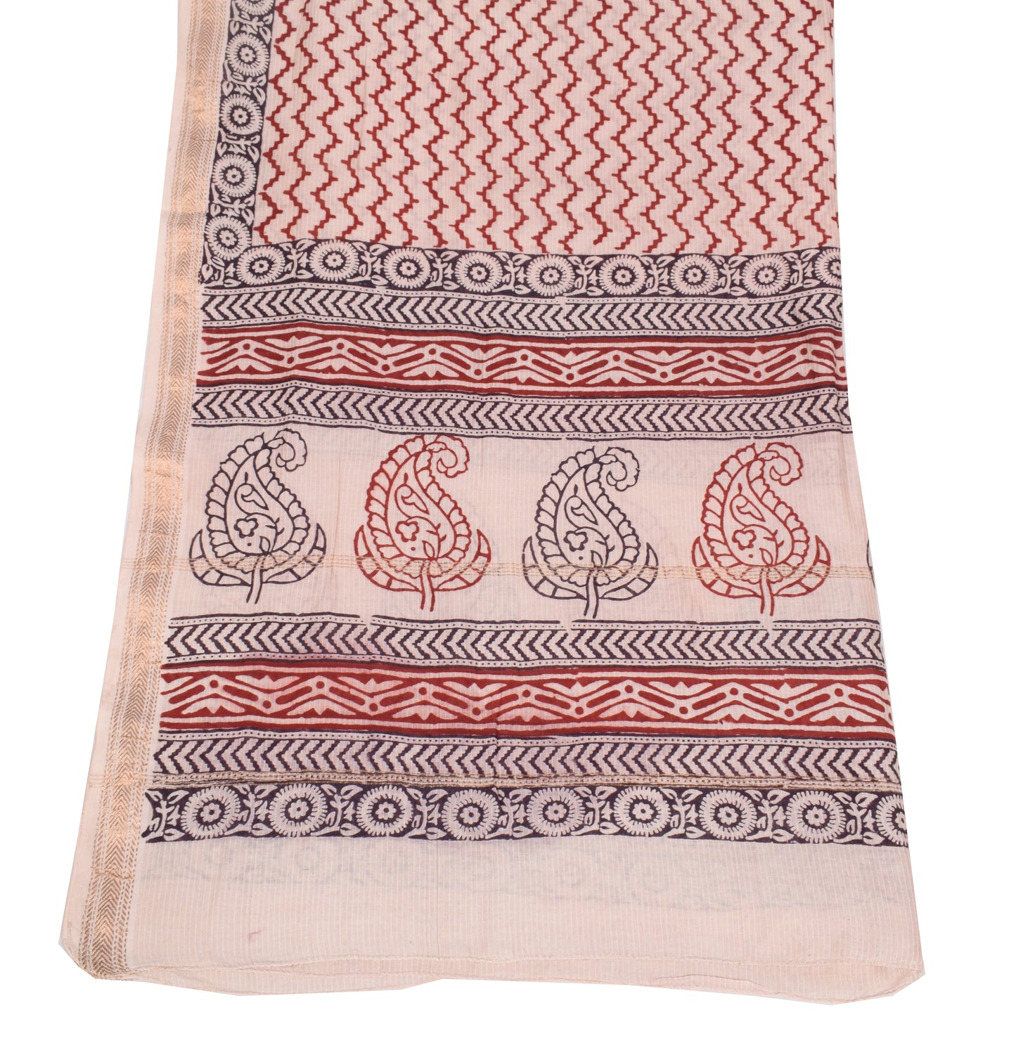 Sushila Vintage Hand Block Printed Dupatta Pure Cotton Zig-Zag Soft Long Stole
