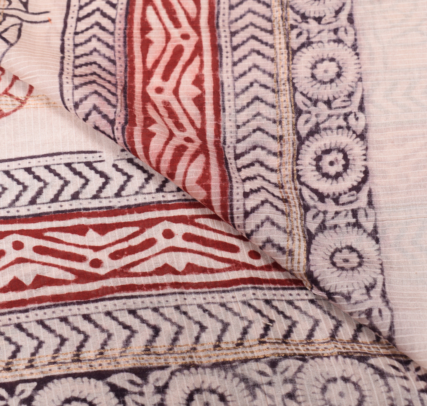Sushila Vintage Hand Block Printed Dupatta Pure Cotton Zig-Zag Soft Long Stole