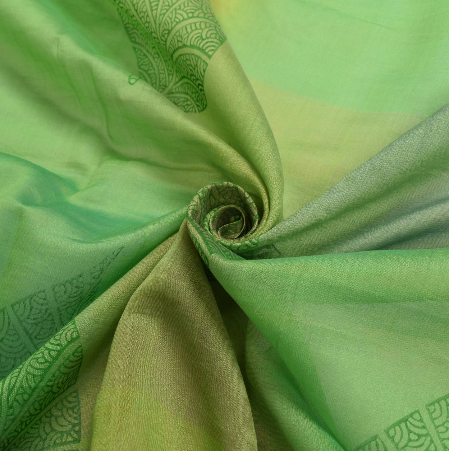Sushila Vintage Hand Block Printed Dupatta Pure Cotton Silk Green Long Stole