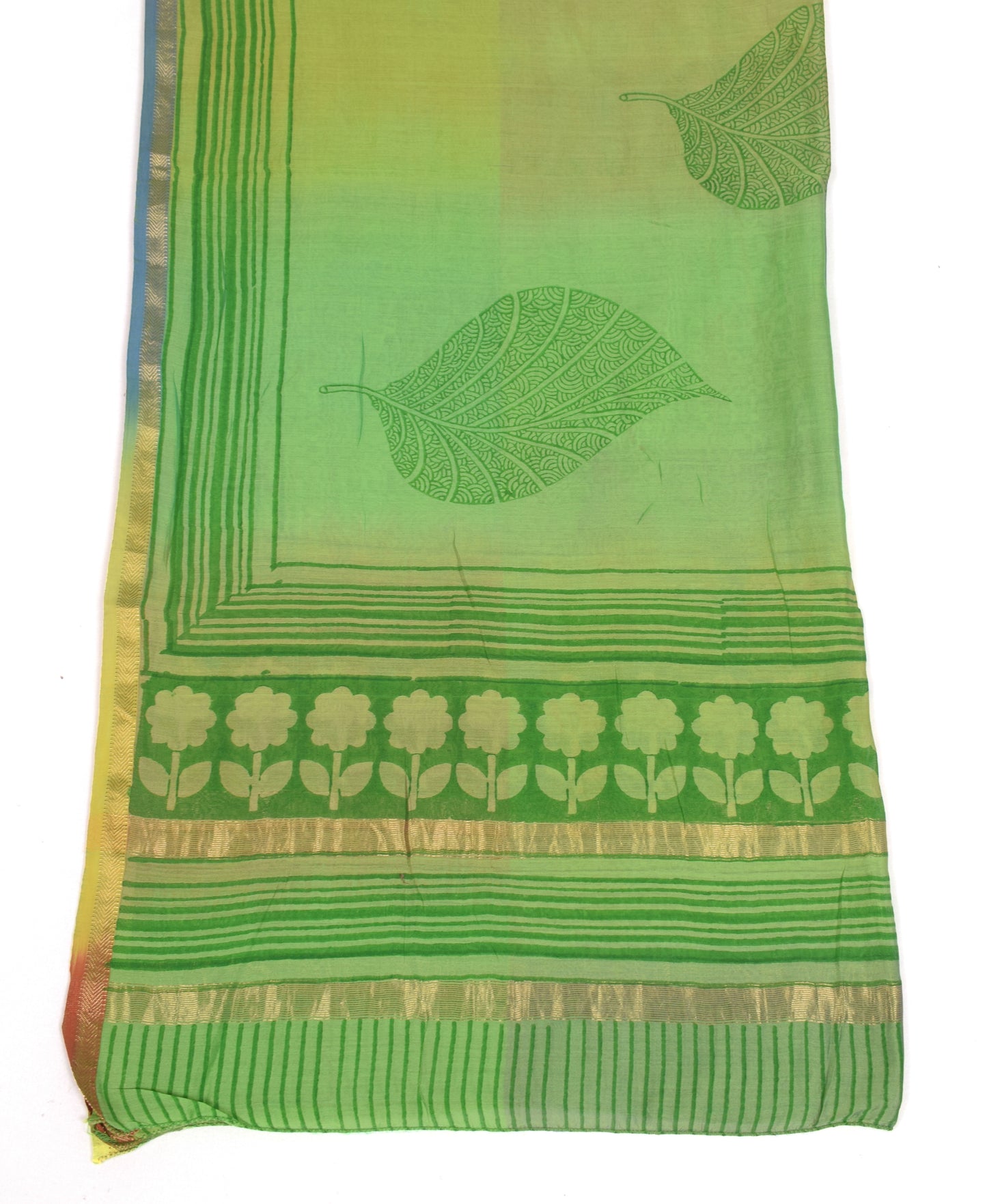 Sushila Vintage Hand Block Printed Dupatta Pure Cotton Silk Green Long Stole