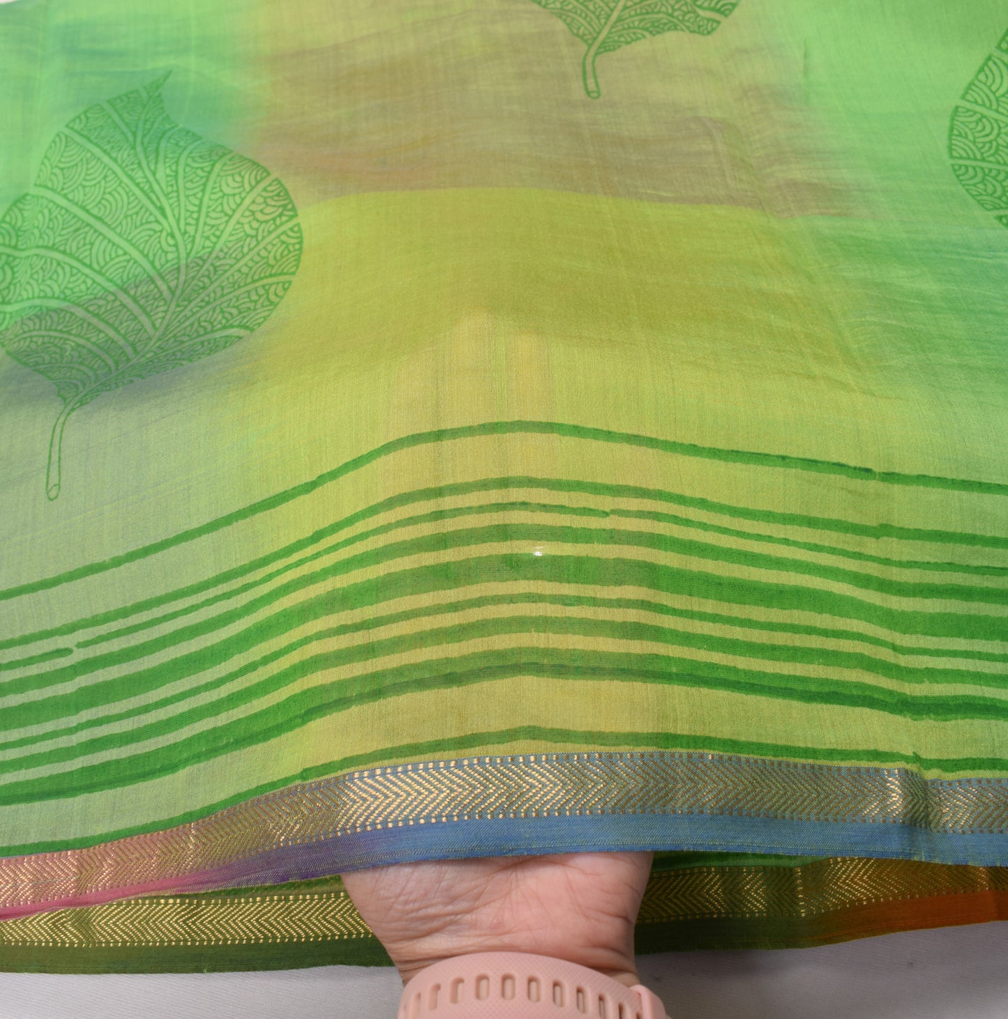 Sushila Vintage Hand Block Printed Dupatta Pure Cotton Silk Green Long Stole
